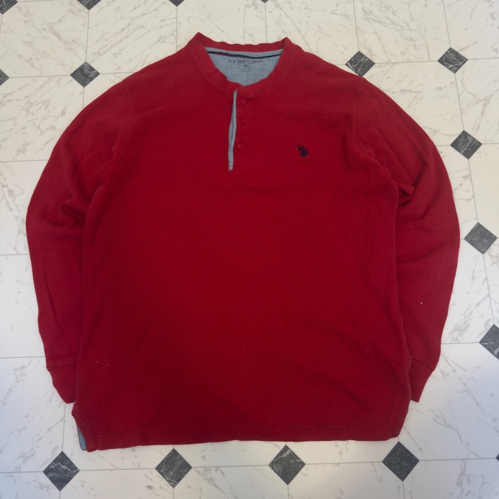 U.S. Polo Assn Burgundy Long Sleeve Henley Shirt Men Size M